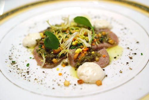 Chilled Petals of Veal Tongue Ravigote with Fresh Horseradish