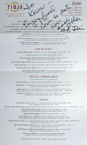 Rioja Dinner Menu