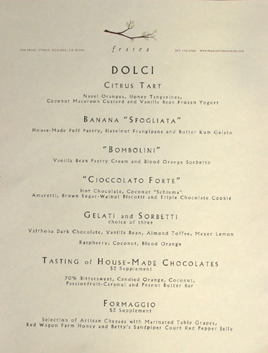 Frasca Dessert Menu