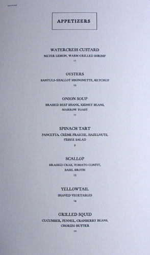 Bastide Menu