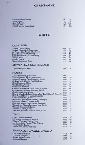 Bastide Wine List