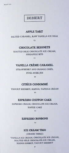 Bastide Dessert Menu