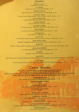 Heritage India Menu