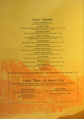 Heritage India Menu