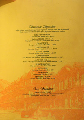 Heritage India Menu