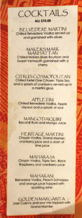 Heritage India Cocktail List