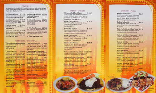 Los Balcones del Peru Menu