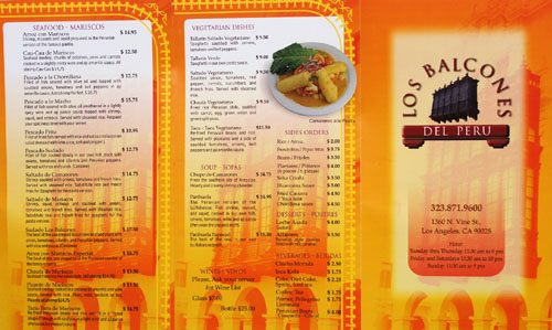 Los Balcones del Peru Menu