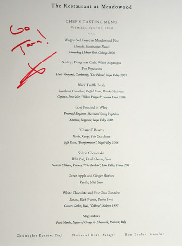 Meadowood Chef's Tasting Menu