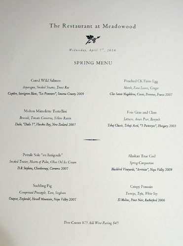 Meadowood Spring Menu