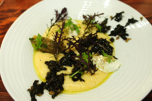 organic grits from arbuckle, goat's milk ricotta and its whey