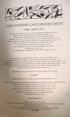 Chez Panisse Café Menu