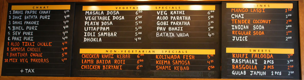 Vik's Chaat Corner Menu Board