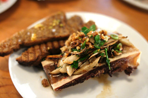 Beef marrow, king oyster mushrooms, walnuts