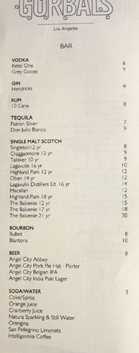 The Gorbals Drink List