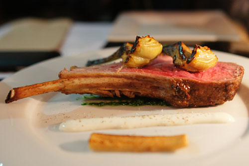 Rack of Lamb, Fresh Goat Cheese, Smoked Eel, Artichokes, Potato Mousseline, Mint