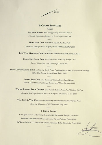 Sona Spontanée Menu