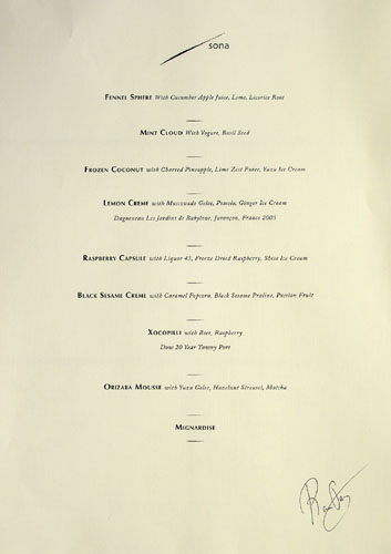 Sona Spontanée Menu