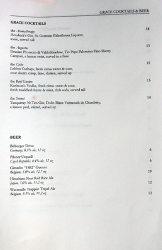 Grace Cocktail/Beer List