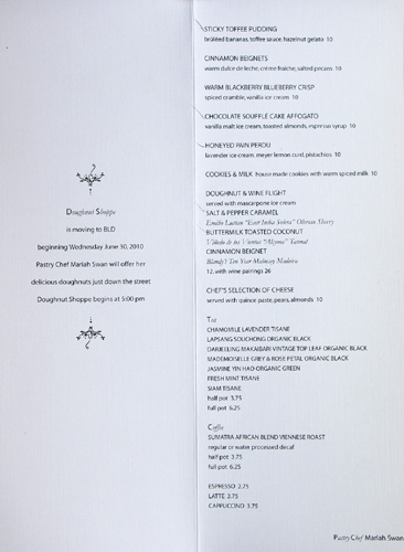 Grace Dessert Menu