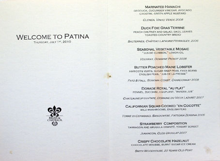 Patina Chef's Table Menu