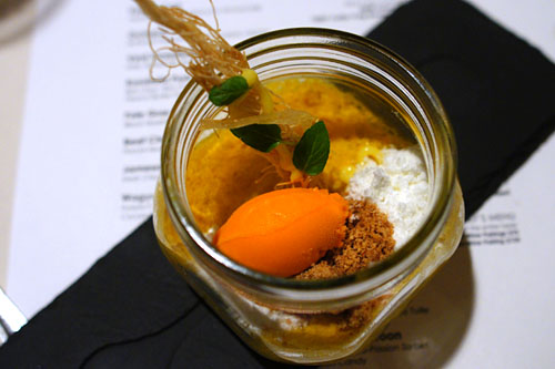 Carrot cake, carrot sorbet, yuzu curd, cream cheese snow