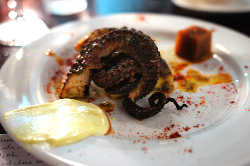 Grilled Octopus, Oregano, Grilled Hazelnut Polenta, Pineapple Aioli, Piment D'Espelette Gelée