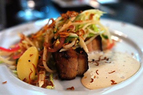 Confit Pork Belly, Raw Choucroute Thai Style, Guinness Emulsion