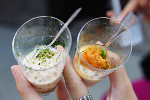 Oyster and uni tapioca puddings