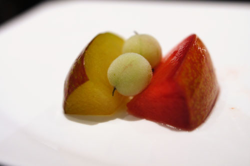 compressed plum pluot. elderflower. frozen gooseberry.