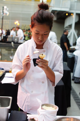 Tuile Cones with White Chocolate Ice Cream and American Caviar