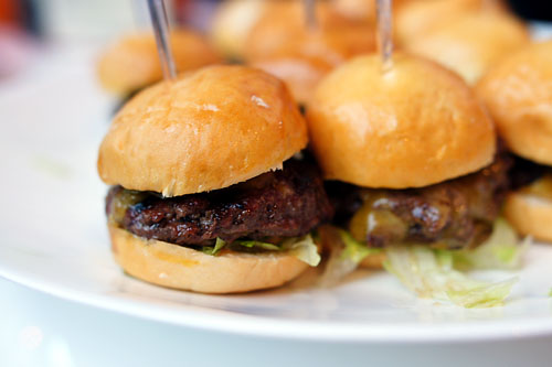 Green Chili Burger Sliders, Roasted Poblano Chilies, Grated Sharp Cheddar