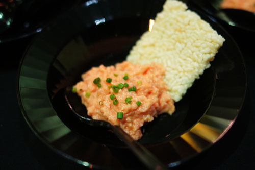 Spicy Tuna Dip on Crispy Rice Cracker