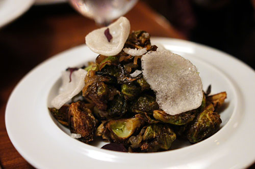 BRUSSELS sprouts, caramelized shallots, fish sauce, prawn crackers