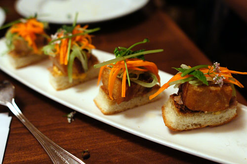 saigon tartine- PORK belly, pâté, coriander, carrot pickle, green chili