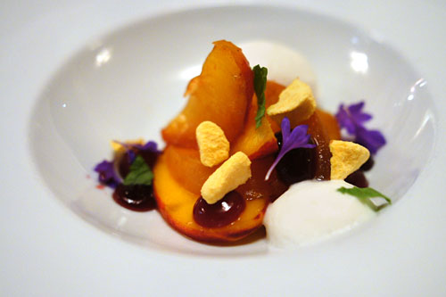 PEACHES, crème de cassis, raspberry, condensed milk