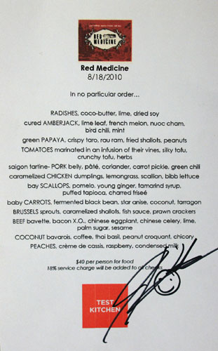 Test Kitchen (Jordan Kahn) Menu