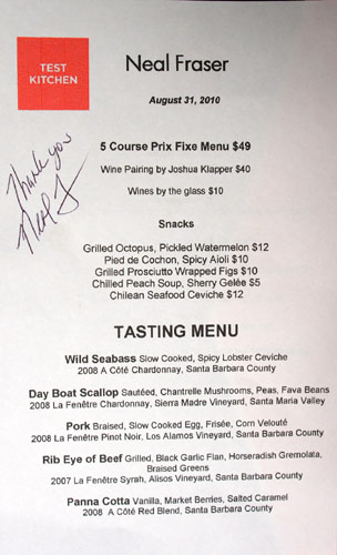 Test Kitchen (Neal Fraser) Menu