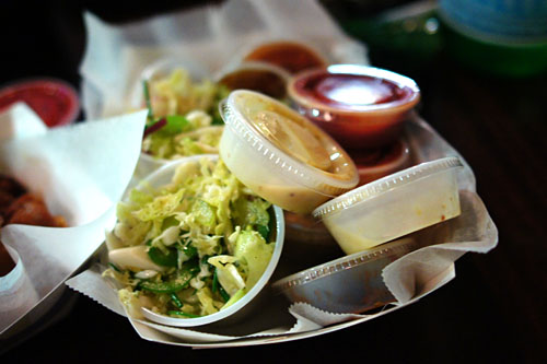 Ludo Slaw, Honey-Whole Grain Mustard Sauce, BBQ Sauce