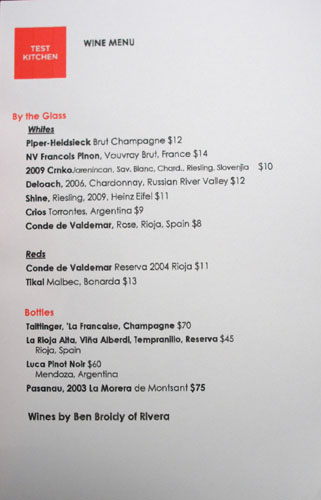 Test Kitchen (Vartan Abgaryan) Wine List