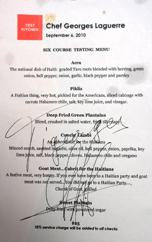 Test Kitchen (Georges Laguerre) Menu