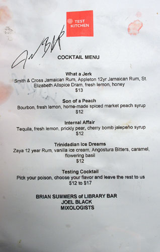 Test Kitchen (Young Team) Cocktail List