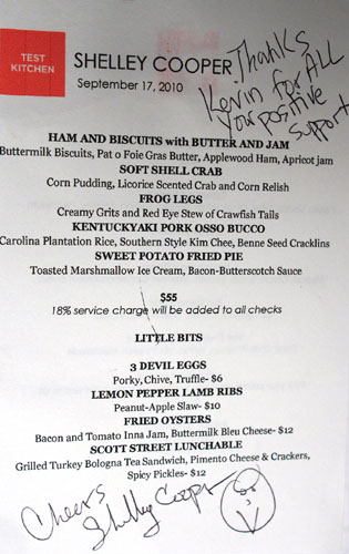 Test Kitchen (Shelley Cooper) Menu