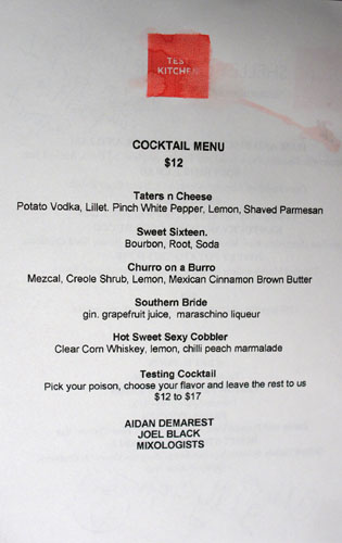 Test Kitchen (Shelley Cooper) Cocktail List