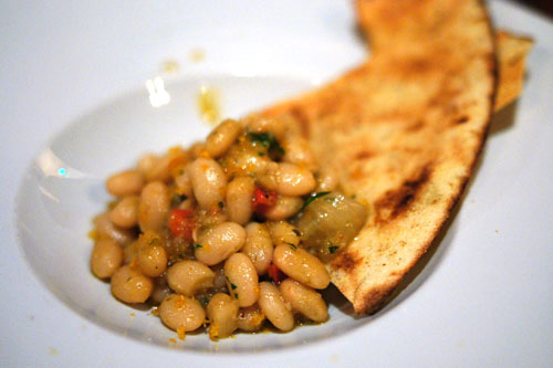 pane guttiau with white beans and bottarga