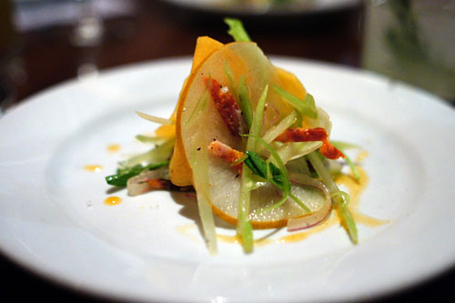 A nice salad, fennel, persimmon, celery, chorizo