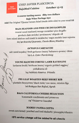 Test Kitchen (Javier Plascencia) Menu