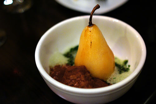Pear, Hot Chocolate, Matcha Green Tea Broth, Mint