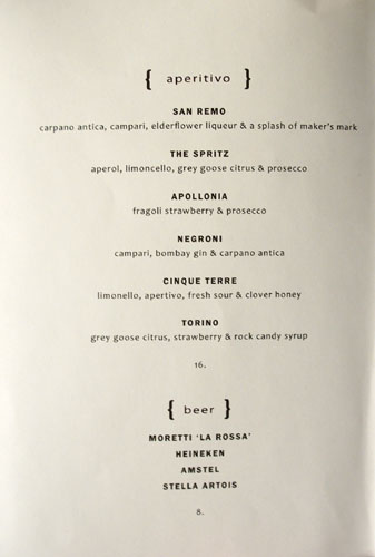 Scarpetta Beverly Hills Cocktail List