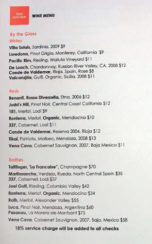 Test Kitchen (Baja Chefs) Wine List